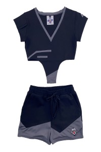 網上下單訂購短袖套裝女裝啦啦隊服   個人設計黑色V領繡花LOGO 加油隊 啦啦隊服裝 CH210